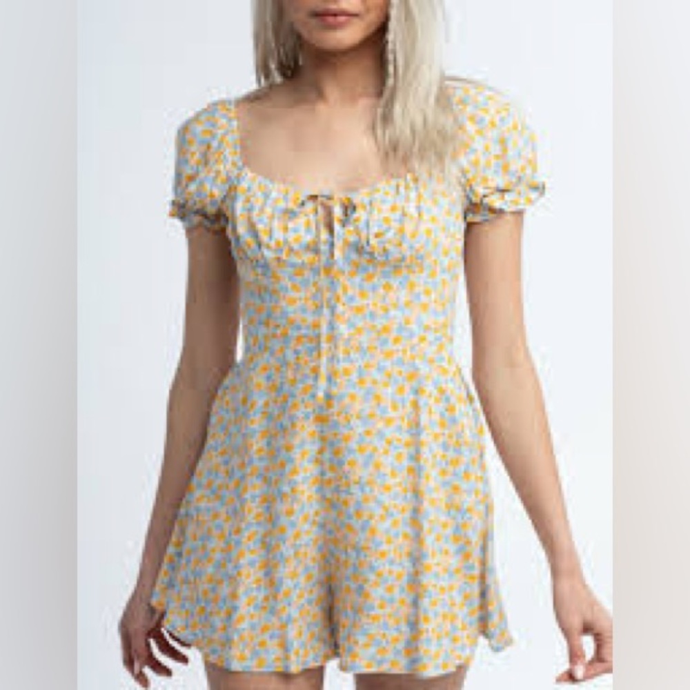 Blue and Orange Floral Romper